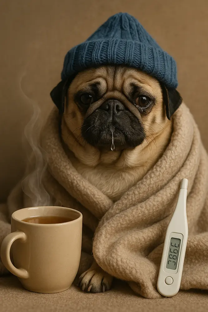 A cute dog with tracheobronchitis